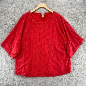 Chicos Top Womens 3 US Extra Large Red Applique Polka Dot Elbow Kimono Sleeves
